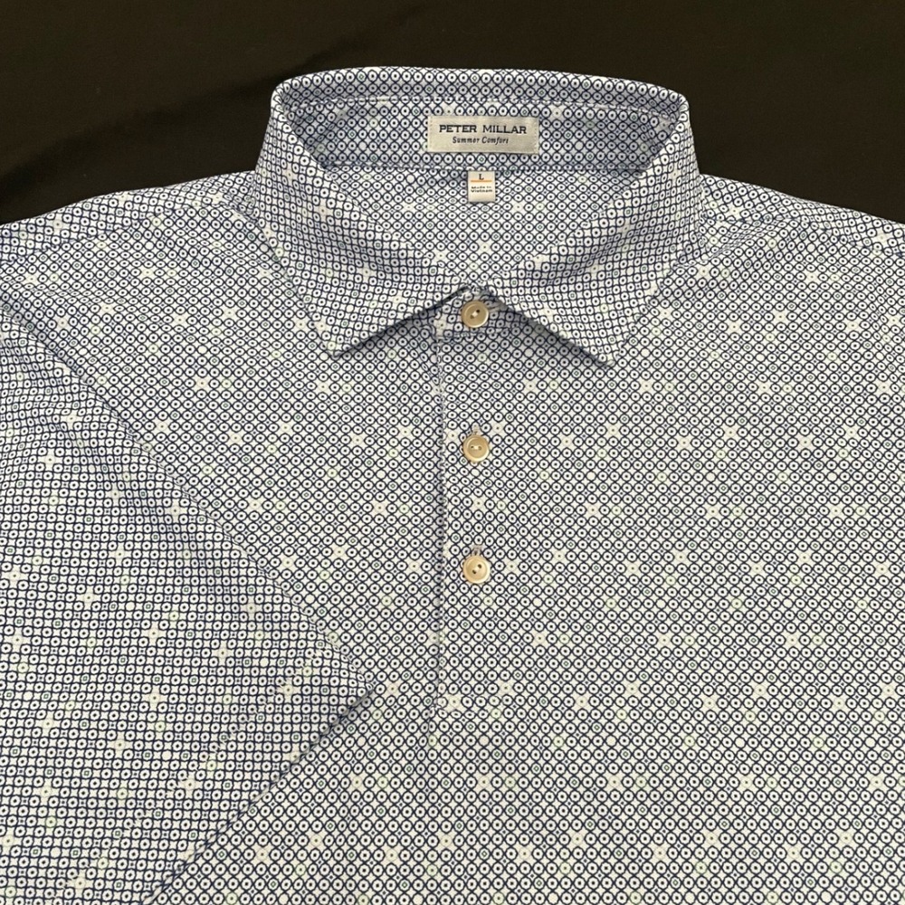 Peter Millar Summer Comfort Polo Shirt Large Geometric Print Santiago MS26EK53S